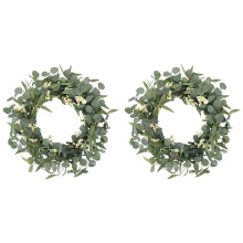 2X Artificial Eucalyptus Wreath Large Green Leaves Rustic Farmhouse Decorative Wreath for Festival Celebration