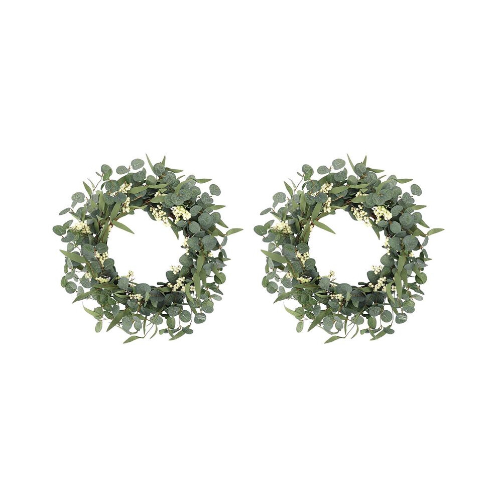 2X Artificial Eucalyptus Wreath Large Leaves Rustic Farmhouse Decorative Wreath For Festival Celebration Green 4714120679478