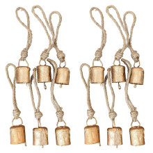 12 Stuks Vintage Hangende Bellen, Metalen Handgemaakte Koebellendecoratie met Touw voor Kerstmis of een Feest