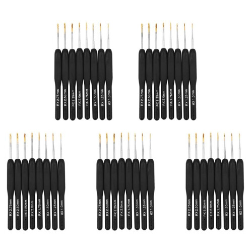 40Pcs Black Knitting Needles Plastic Handle Crochet Hooks for Knit DIY  Loom Tool Weaving Kit Braid