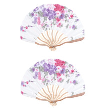 2X Bamboo Flower Printed Japanese Style Foldable Hand Held Fan Gift Decor