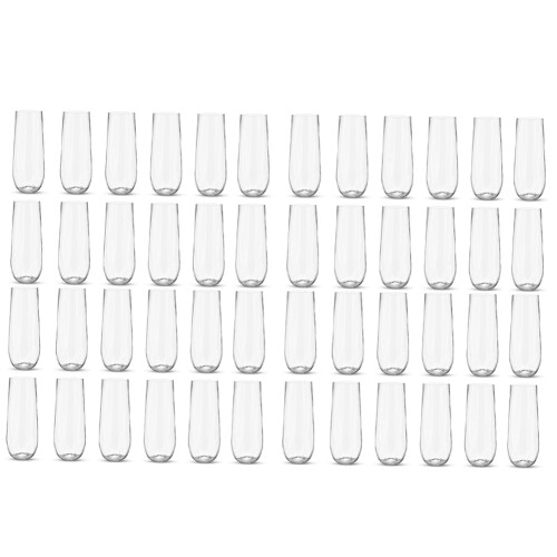 48 Stemless Plastic Champagne Flutes - 9 Oz Plastic Champagne Glasses Clear Unbreakable Toasting Glasses Disposable