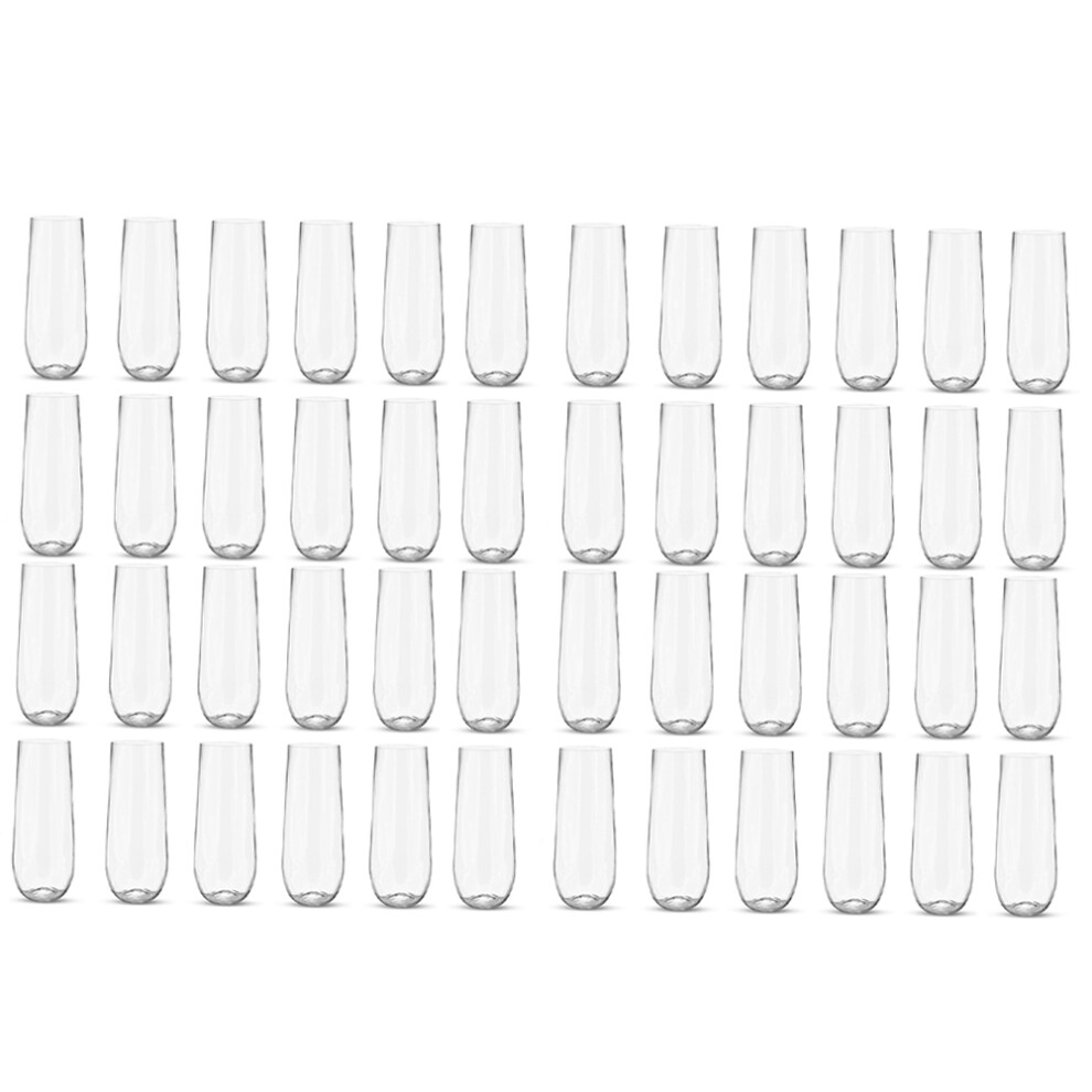 Brecantia 48 Stemless Plastic Champagne Flutes - 9 Oz Plastic Champagne Glasses Clear Unbreakable Toasting Glasses Disposable