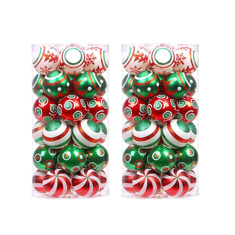 Semoic 60 Pcs Christmas Ornaments Red Green And White Hanging Christmas Ornaments Decorations 6Cm For Xmas Tree