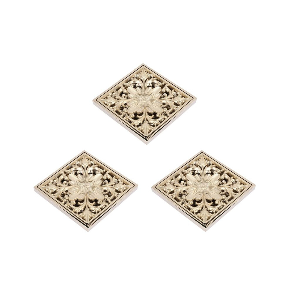 3X Gold Square Floor Drain Shower Ground Drainer With Strainer Filter Drainage Clean For Bathroom Washroom 4762167188224