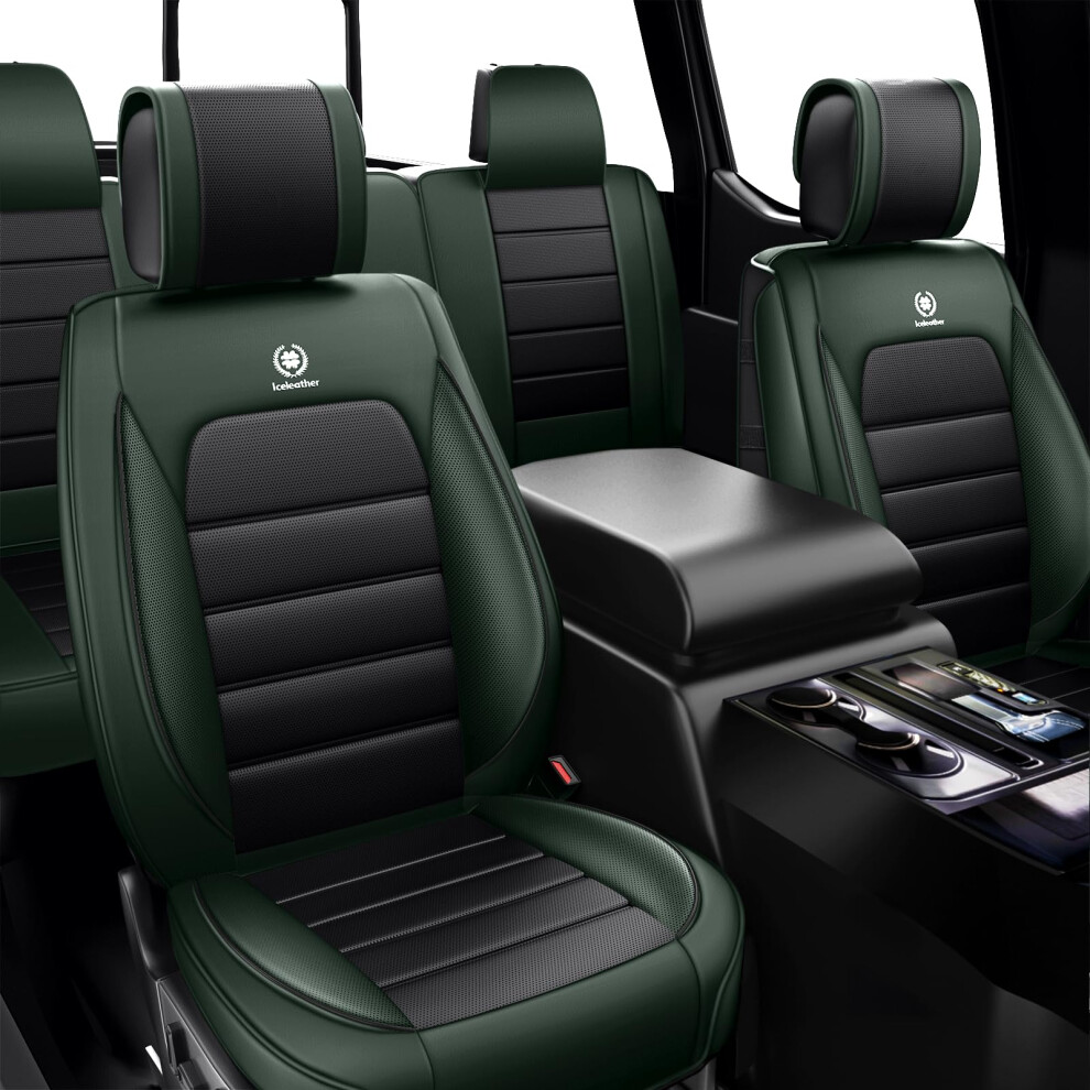 Custom Fit Nappa Leather Seat Covers For 2009Â2026 Ram 3500, And Full Set, Waterproof And Airbag Safe Black/Green 9092120246308