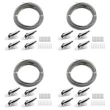 4X Cuerda de Alambre de Acero Inoxidable de 10M Cuerda de Acero Recubierta de 2 mm Cuerda de Cortina Ajustable Cuerda Colgante con Abrazaderas de