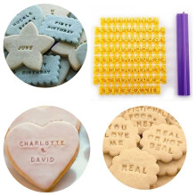 2X Alphabet Letter Number Cookie Press Stamp Embosser Round Cutter Stencil Tools Fondant DIY Tool Cookie Decorations