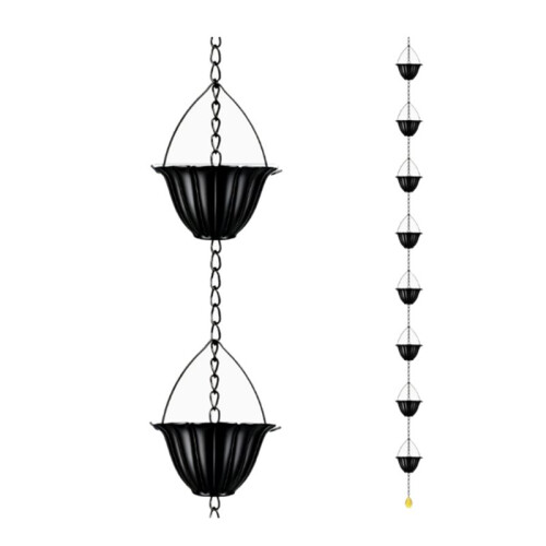Rain Chain, Thick Metal Rain Gutter Chains with 8 Flower Cups, Adjustable Rain Catcher Chain for Eaves Drainage