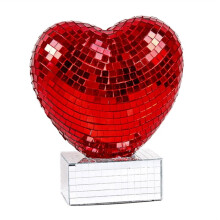 Estatuilla de Corazón con Purpurina Roja y Rosa en Forma de Corazón, Centro de Mesa, Espejo de Discoteca Reflectante Romántico, Corazón para