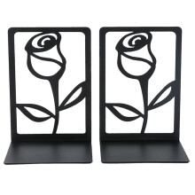 Rose Metal Bookends - Elegant Iron Book Supports for Office & Home, Artistic Hollow Design D