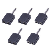 5X Black 6.35 1/4 Inch Male to Dual Female Mono Y Cord PA Audio Cable Adapter