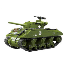 WW2 Military Tank Building Set M4A3 Sherman Model Kit with Soldiers, Realistic Detail, Collector Display Ready