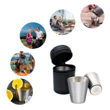 2X Polished 30Ml Stainless Steel Shot Glass Cup Drinking Wine Glasses with Leather Cover Bag for Home Kitchen Bar
