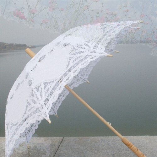 4 Stk 80 cm Viktoriansk Spetsbroderi Bröllopsparaply Brudparasoll, Vit 1