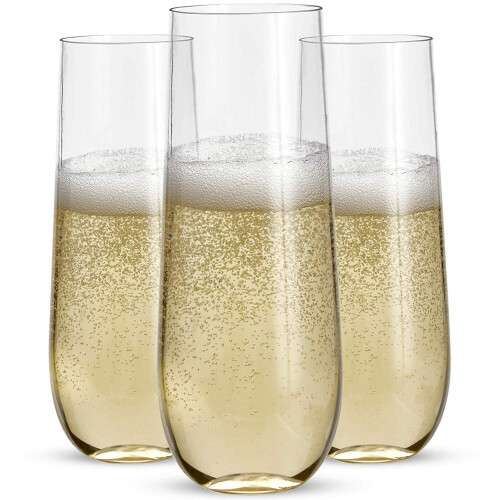 48 Stemless Plastic Champagne Flutes - 9 Oz Plastic Champagne Glasses Clear Unbreakable Toasting Glasses Disposable 2