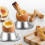 Egg Cup Holder Set of 4 Pack,Stainless Steel Egg Cups Plates Tableware Holder for Hard Soft Boiled Egg,Kitchen Display 4