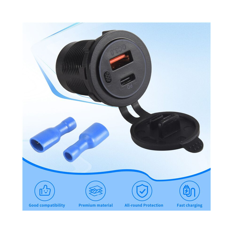 12V-24V 48W Usb Outlet Waterproof Charger Socket Pd And Qc3.0 Usb Port With Led Voltage For Car Truck Cart 4713555222013