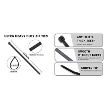 1200 Bridas Negras para Cables de 30 cm, de Nailon de Plástico Resistente con una Resistencia A la Tracción de 22,7 Kg para Interiores y Exteriores.