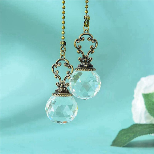 Set of 4 Vintage-Style Clear Fan Pull Ceiling Fan Chain Pulls Crystal Prism 2