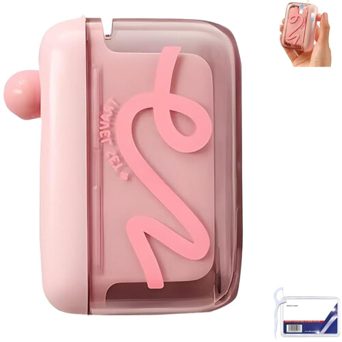 Floss Pick Dispenser with OneTouch Quick Access, Compact Refillable Travel Floss Picks Case Pink 2 Pack