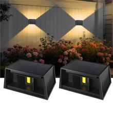 2 Pcs Outdoor Solar Lamp Upper and Lower Angles Warm for Garden Fence Wall