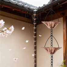 Lotus Rain Chain for Gutters, 8.5ft Metal Rainwater Catcher Chain With12 Cups, Decorative Downspout Alternative Copper
