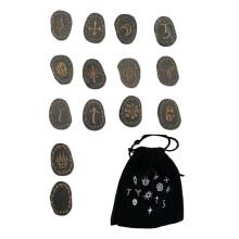 Rune Stones Set with Bag, 13 Wooden Runes with Blank Stone for Divination, Meditation and Reiki