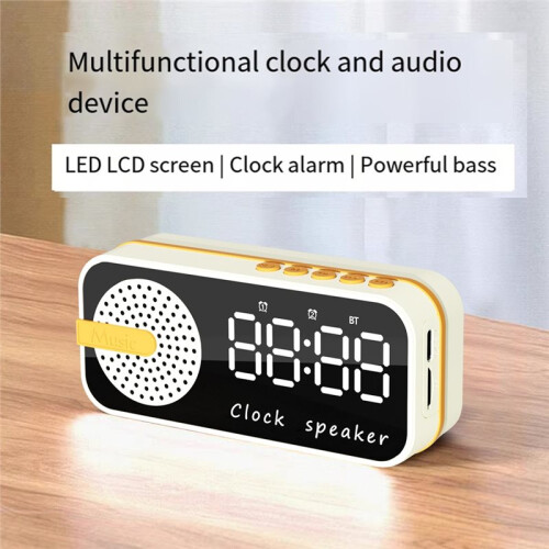 Mirror Digital Alarm Clock Timer Rechargable Wireless Clock Alarms Speaker Subwoofer Desktop LED Clock B 2
