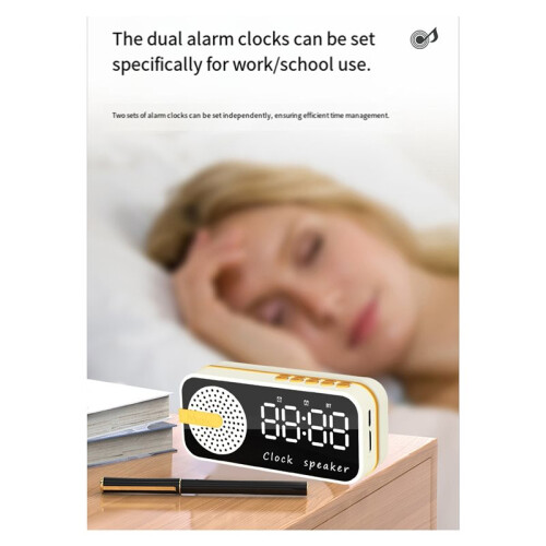 Mirror Digital Alarm Clock Timer Rechargable Wireless Clock Alarms Speaker Subwoofer Desktop LED Clock B