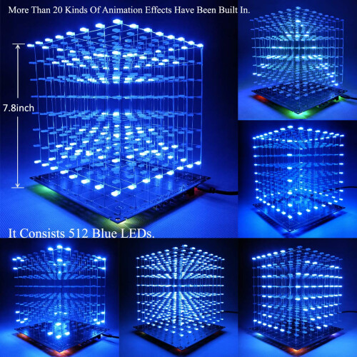 3D LED Cube Kit with Preloaded 3D Animations, DIY Soldering and Programmable Light Effects 1