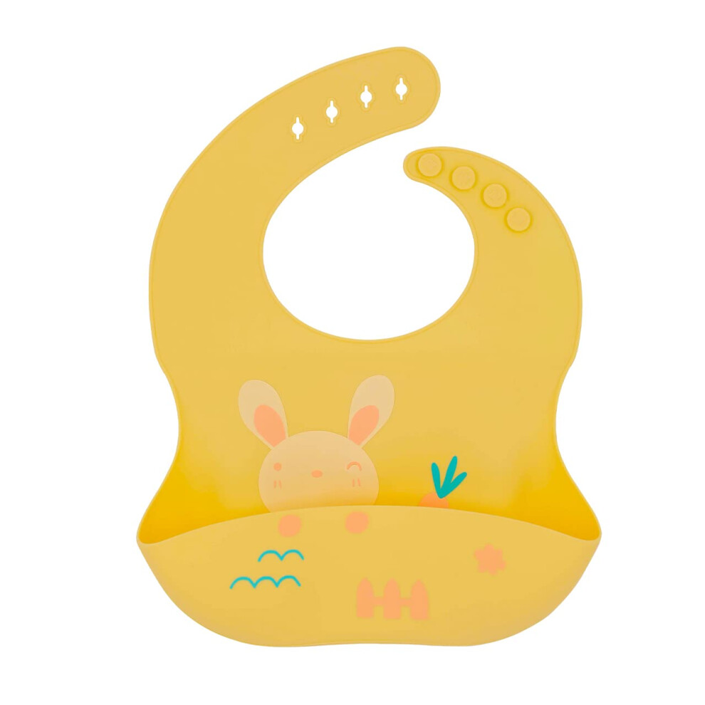Silicone Baby Bib With Food Catcher Waterproof Reusable Easy‑Clean Rabbit Style 1Pc Yellow