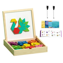 Wooden Magnetic Pattern Blocks Set for Kids STEM Learning with Activity Cards in Compact Wooden Box
