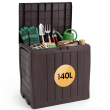 Plastic Garden Storage Box 140L, 60x44x57cm, Brown Waterproof Outdoor Chest