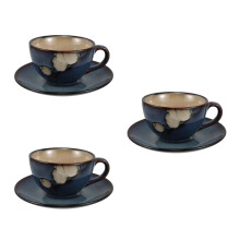 3Pcs Japanese Style Blue Ceramic Tea Cup and Saucer Set for Home Use