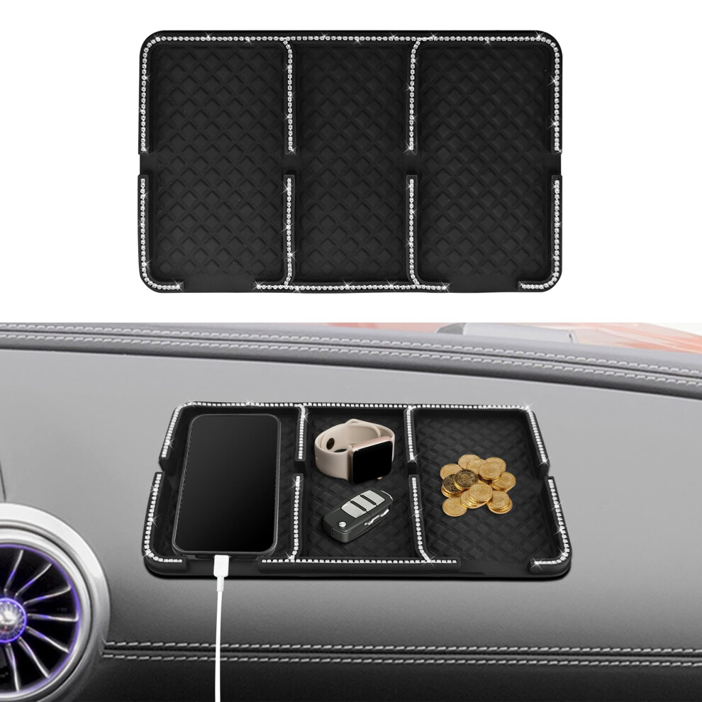 Crystal Rhinestone Antislip Car Dashboard Mat, Diamond Inlay Dash Pad For Keys Sunglasses Gps 9330225957102