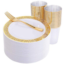 Disposable Wedding Plates with Elegant Hollow Design, Durable PVC Build, Gold Silver Rose Gold Options