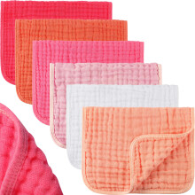 6 Pack Muslin Burp Cloths 10x20 Inch Soft 6Layer Cotton Baby Burp Cloths for Newborn Girl Boy Pink