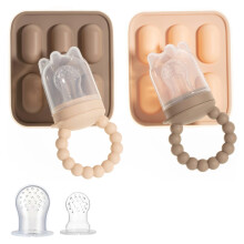 Baby Fruit Feeder Set of 2, Silicone Feeder with Freezer Tray, Leakproof Travel Lids, Easy Clean