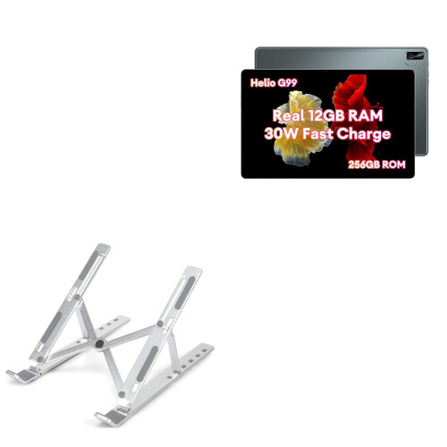 Adjustable Tablet Stand for Desk Compatible with Headwolf HPad 3 Ultra, Foldable Multi Angle Riser, Metallic Silver