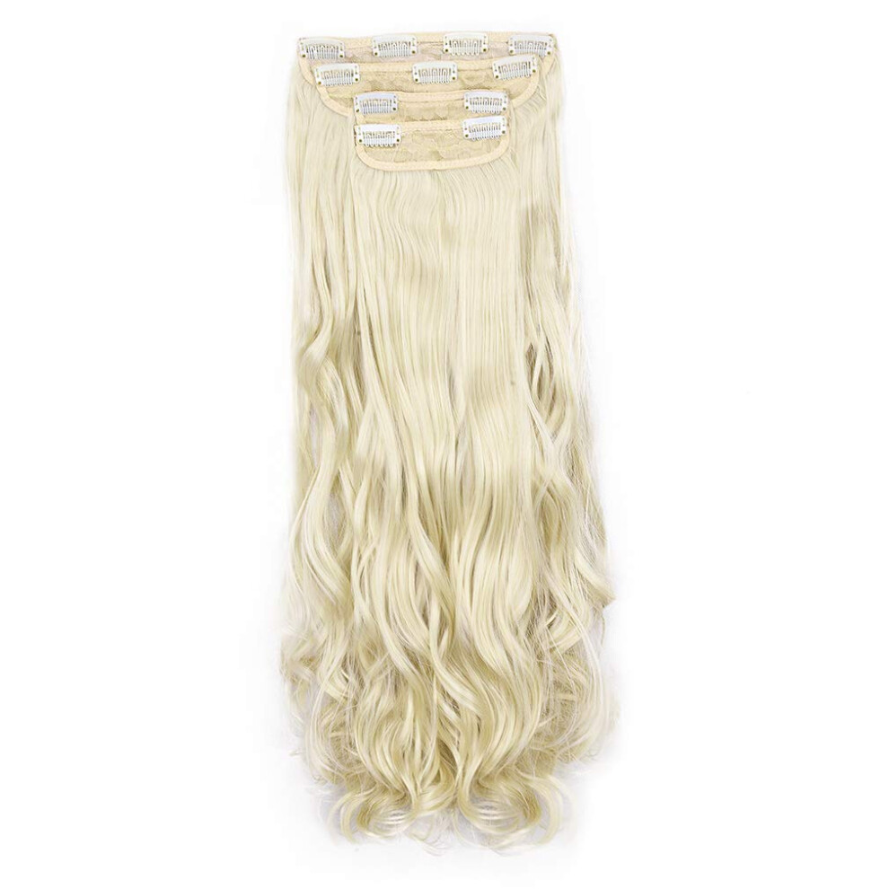 Unisex 24 Inch Curly Wavy Clip In Hair Extensions Bleach Blonde Synthetic For Women Instant Volume Boost