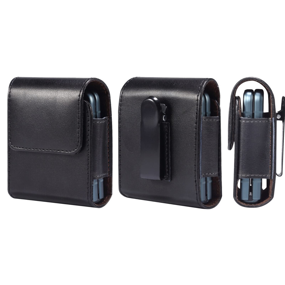 Leather Phone Holster For Belt With Magnetic Closure, Fits Samsung Z Flip 3 And Motorola Razr 5G 9330225957577