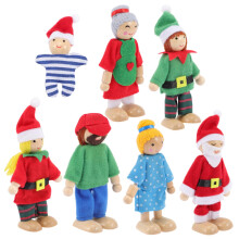7pcs Wooden Dollhouse Family Set with Movable Joints for Imaginative Role Play and Smooth Finish