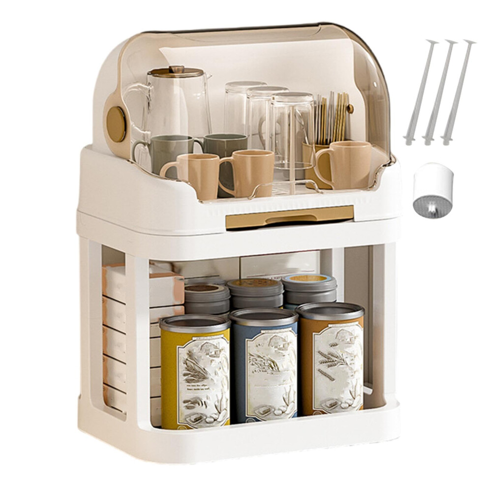 Dustproof Baby Bottle Drying Rack With Cover, Large Capacity Organizer With Removable Drain Tray For Kitchen White/Brown
