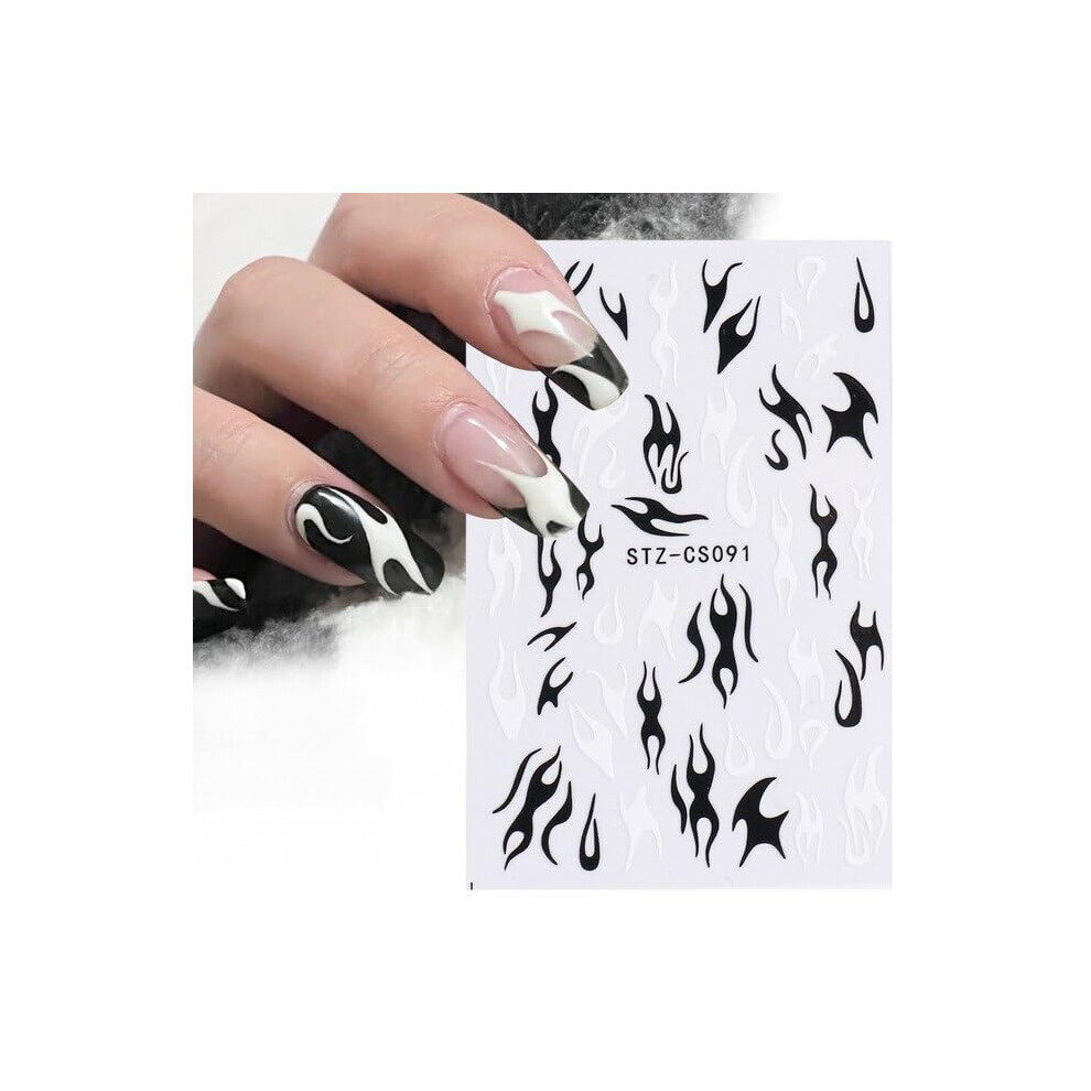 3D Nail Art Stickers Abstract Face and Fire Flame Design Self Adhesive Decals for DIY Manicure