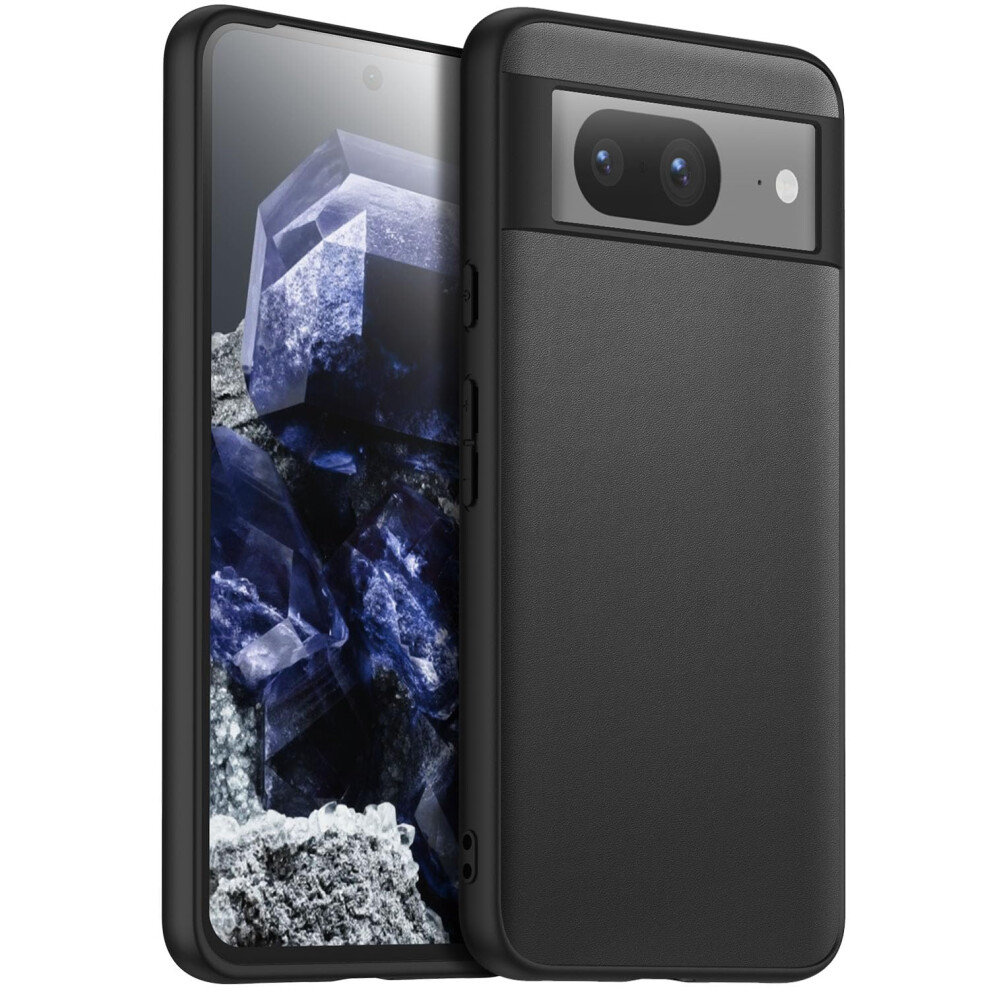 Case For Google Pixel 8, Shockproof Silicone Leather Cover With Slim Tpu Bumper And Wireless Charging Compatibility Black 9073542683629