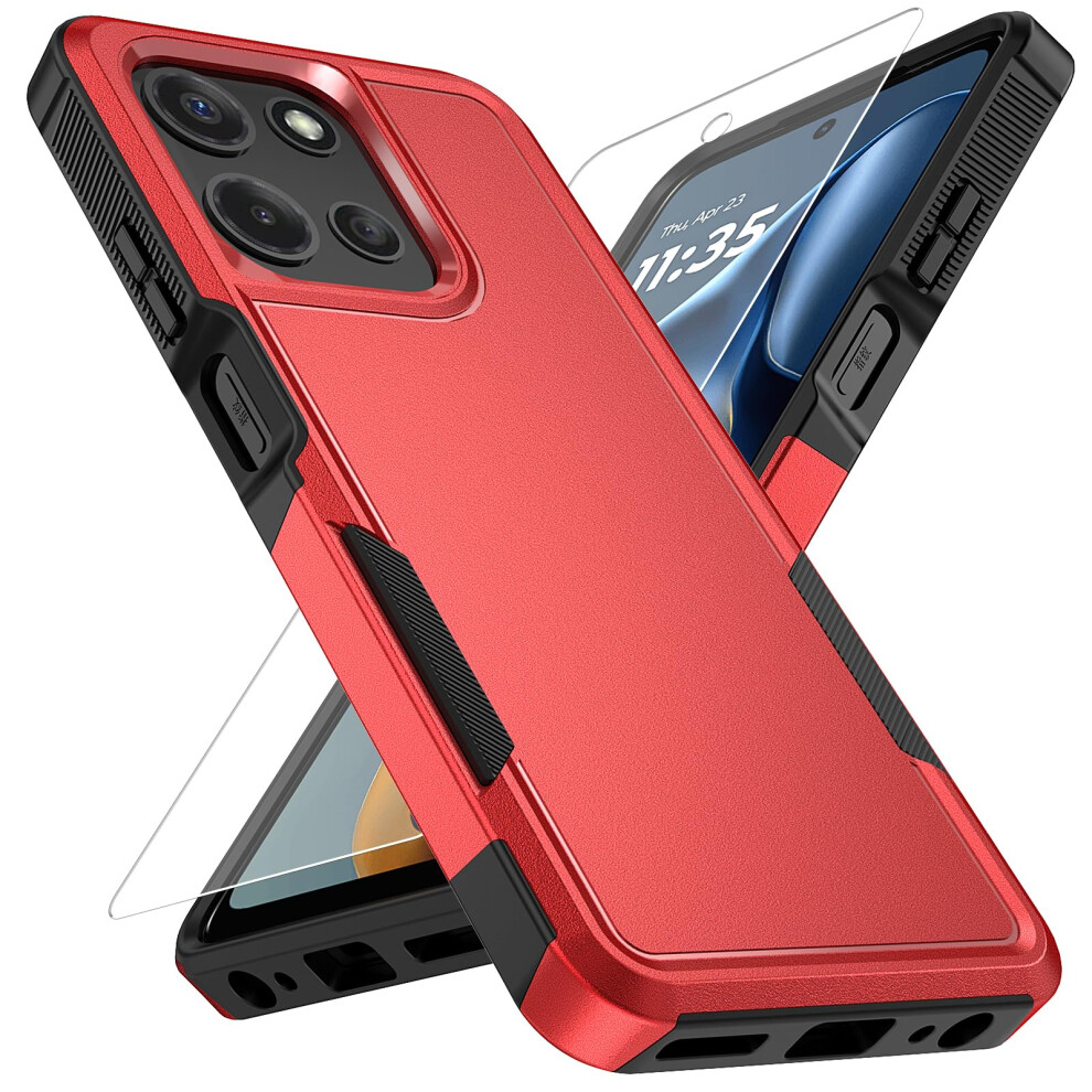 MilitaryâGrade DualâLayer Shockproof Cover With AntiâSlip Grip And Screen Protector For Moto G 2025 Red 9073542683674