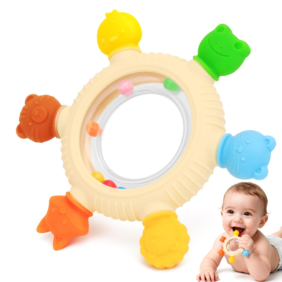 Baby Teething Toys BPA  Soft Silicone Teething Ring with Gentle Rattle Sound for 024 Month Babies