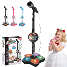 Kids Karaoke Microphone with Stand and LED Lights, Builtin Speaker and Echo, Adjustable for Boys and Girls (Black)
