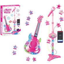 Kids Karaoke Machine with Adjustable Mic Stand, Music and Light Effect, ChildSafe Toy Guitar and Microphone Set